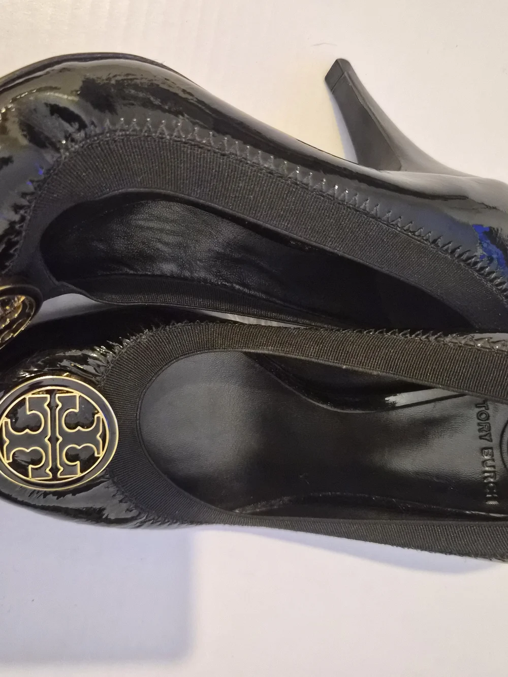 Tory Burch Black Patent Leather Logo Heels